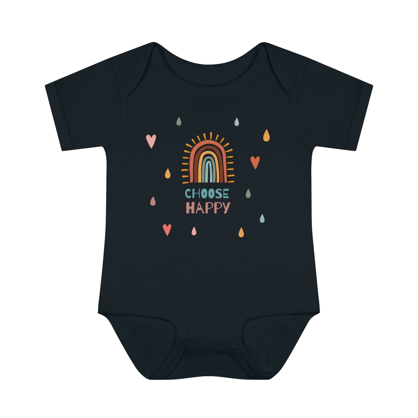 Choose Happy Rainbow and Hearts 100 % Cotton Infant Baby Rib Bodysuit