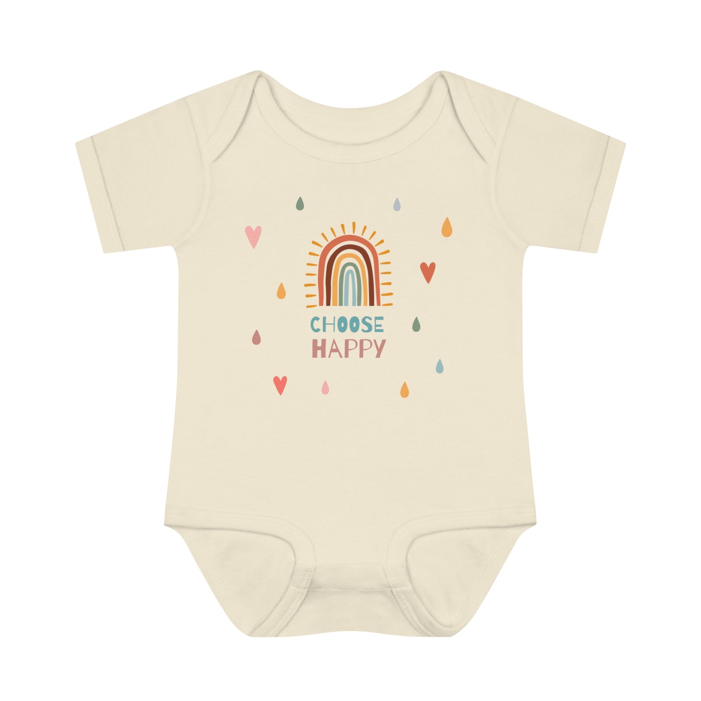 Choose Happy Rainbow and Hearts 100 % Cotton Infant Baby Rib Bodysuit