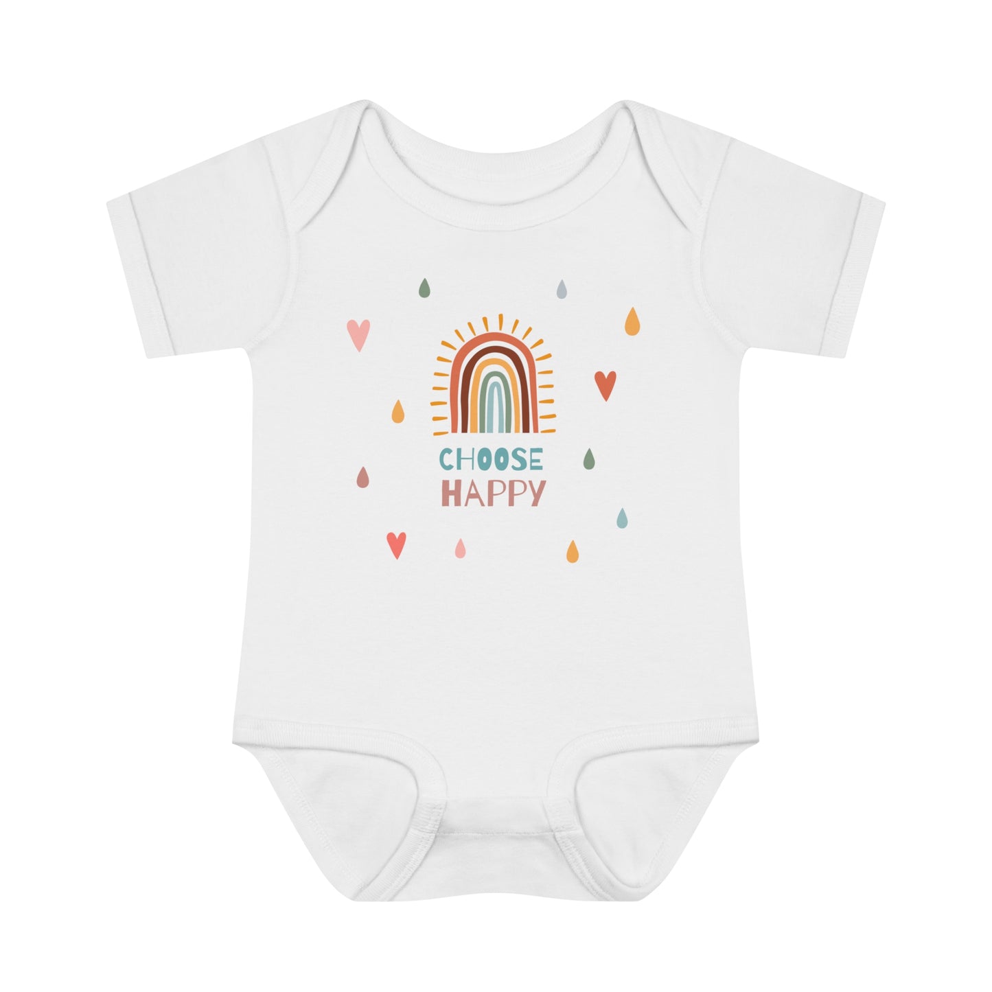 Choose Happy Rainbow and Hearts 100 % Cotton Infant Baby Rib Bodysuit