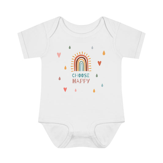 Choose Happy Rainbow and Hearts 100 % Cotton Infant Baby Rib Bodysuit