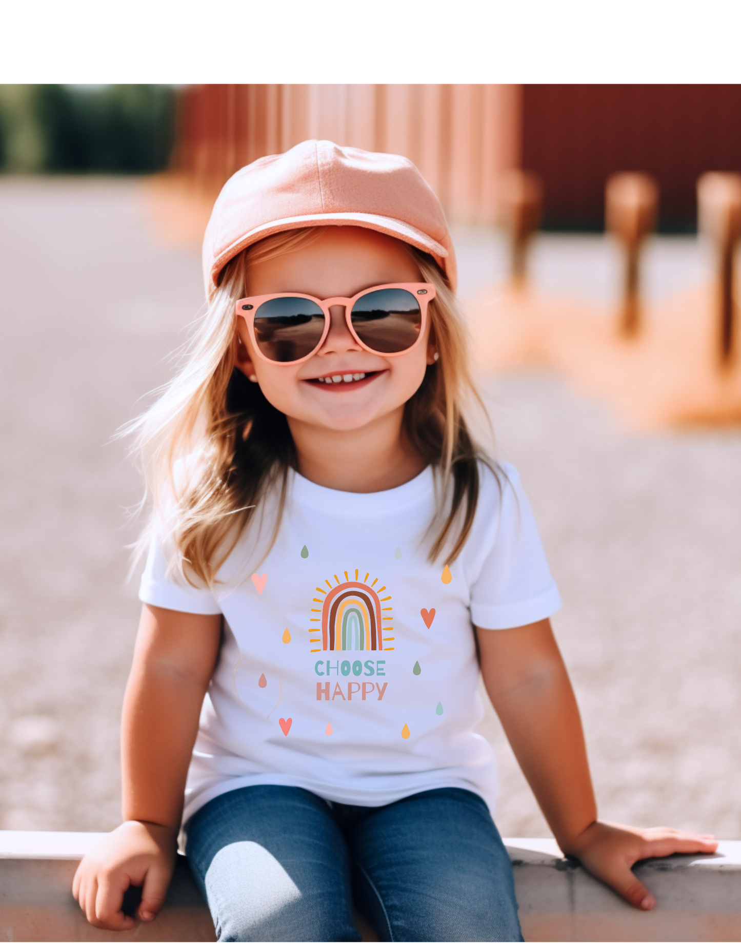 Choose Happy Rainbow and Hearts Toddler  100% Cotton Short Sleeve Tee