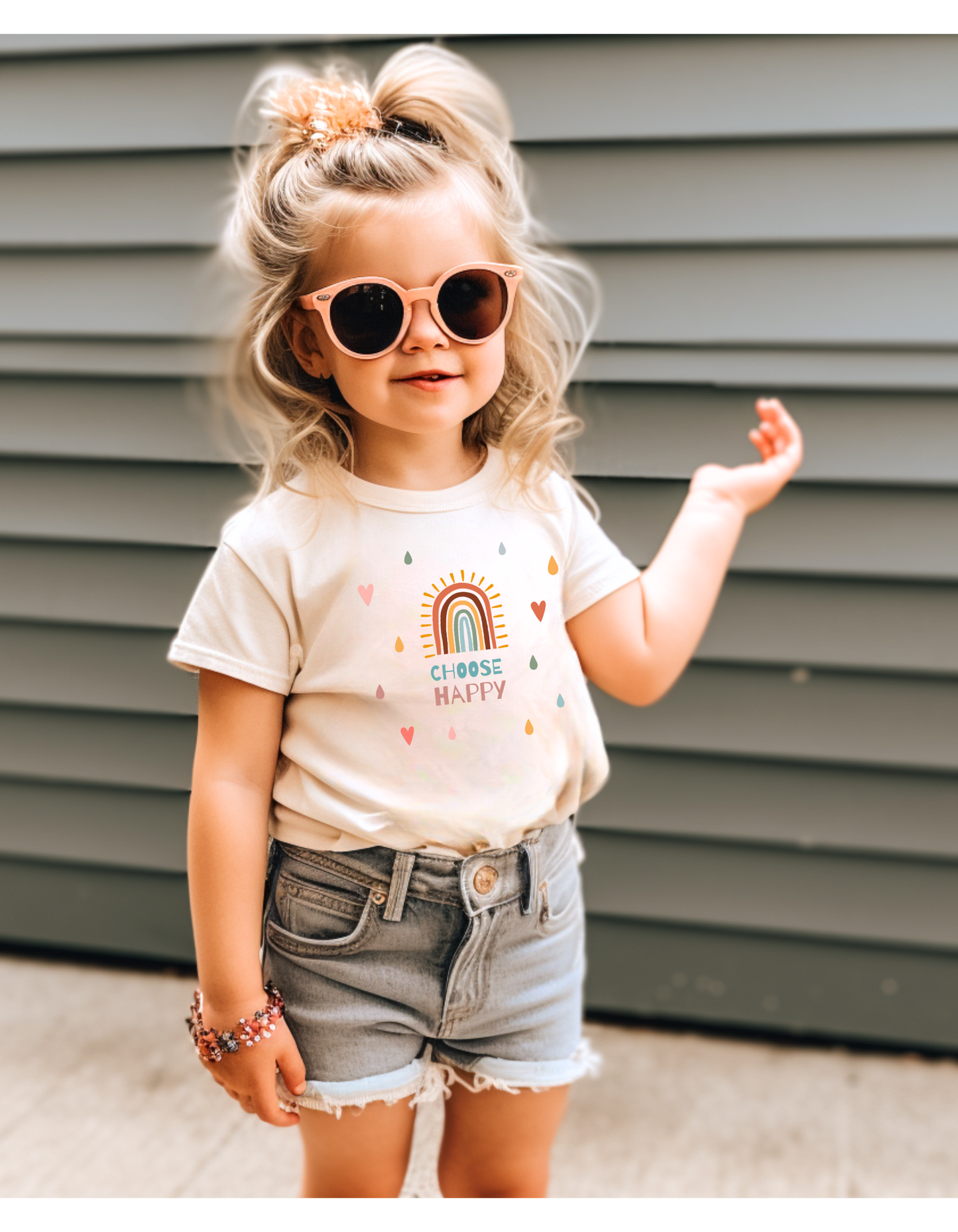 Choose Happy Rainbow and Hearts Toddler  100% Cotton Short Sleeve Tee