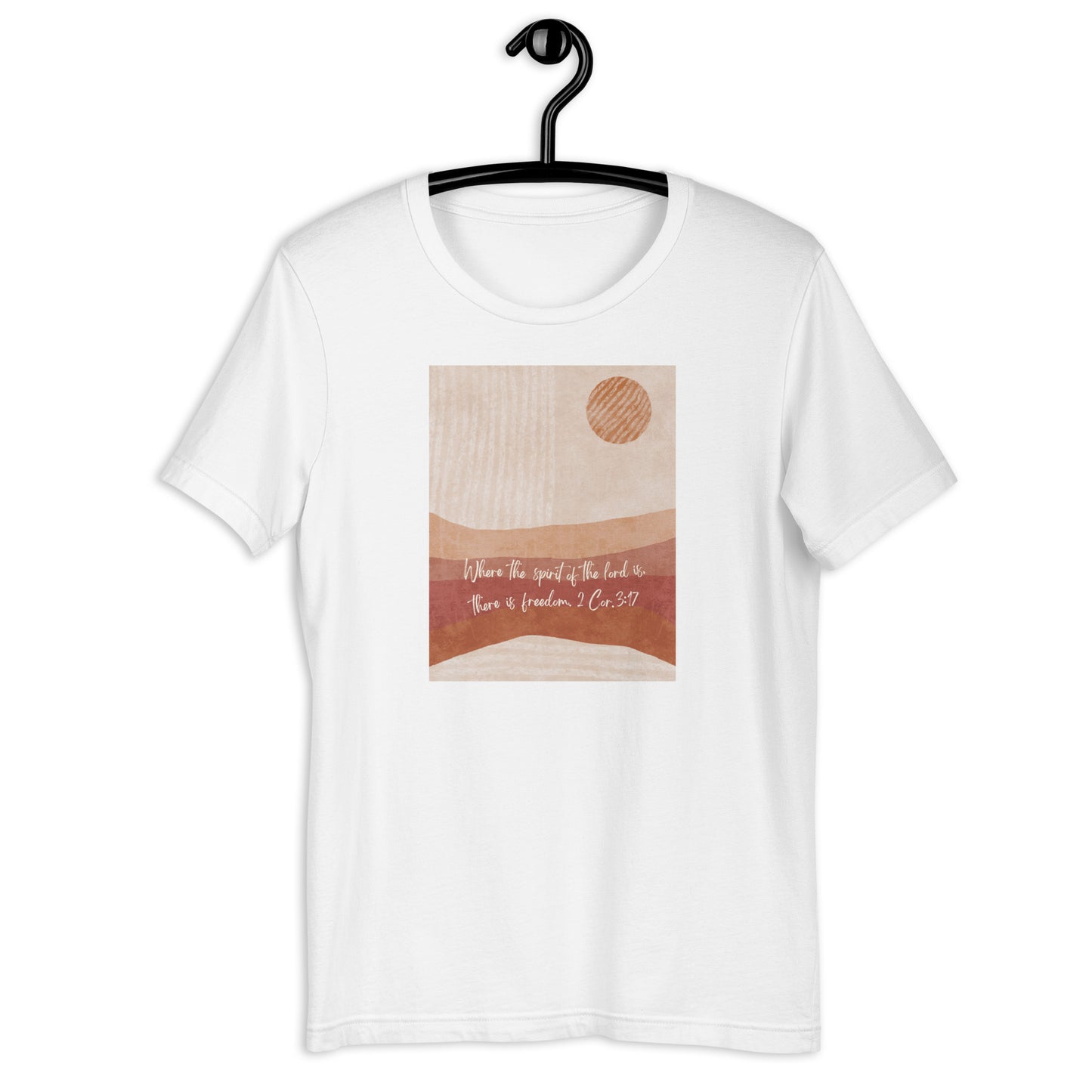 2 Cor. 3:17  Boho Earthy Sunrise Graphic T-shirt, Faith, Christian